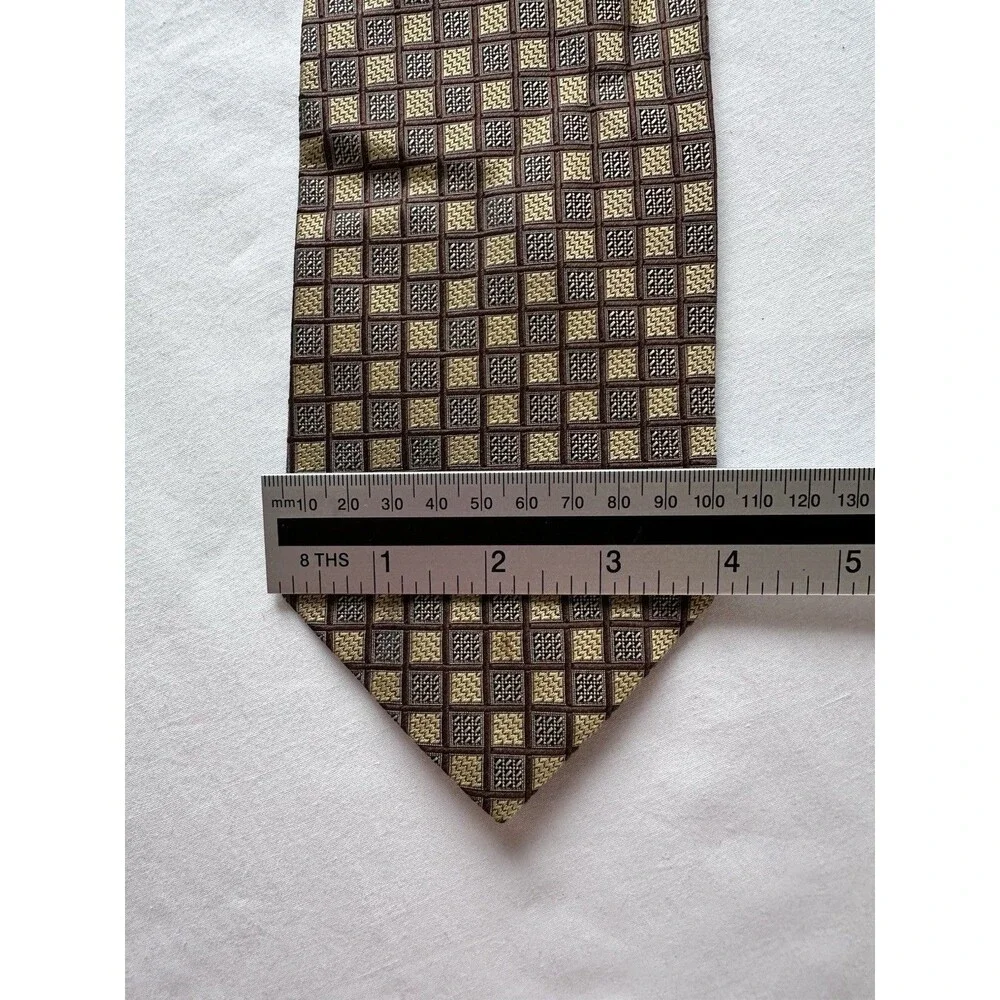 Valerio Garati Handmade Pure Silk Designer Tie Brown Gold Black Geometric